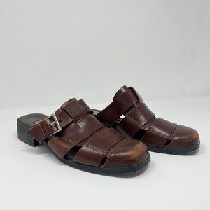 Vintage Brown Leather Sandals, size 10, 1 inch heel